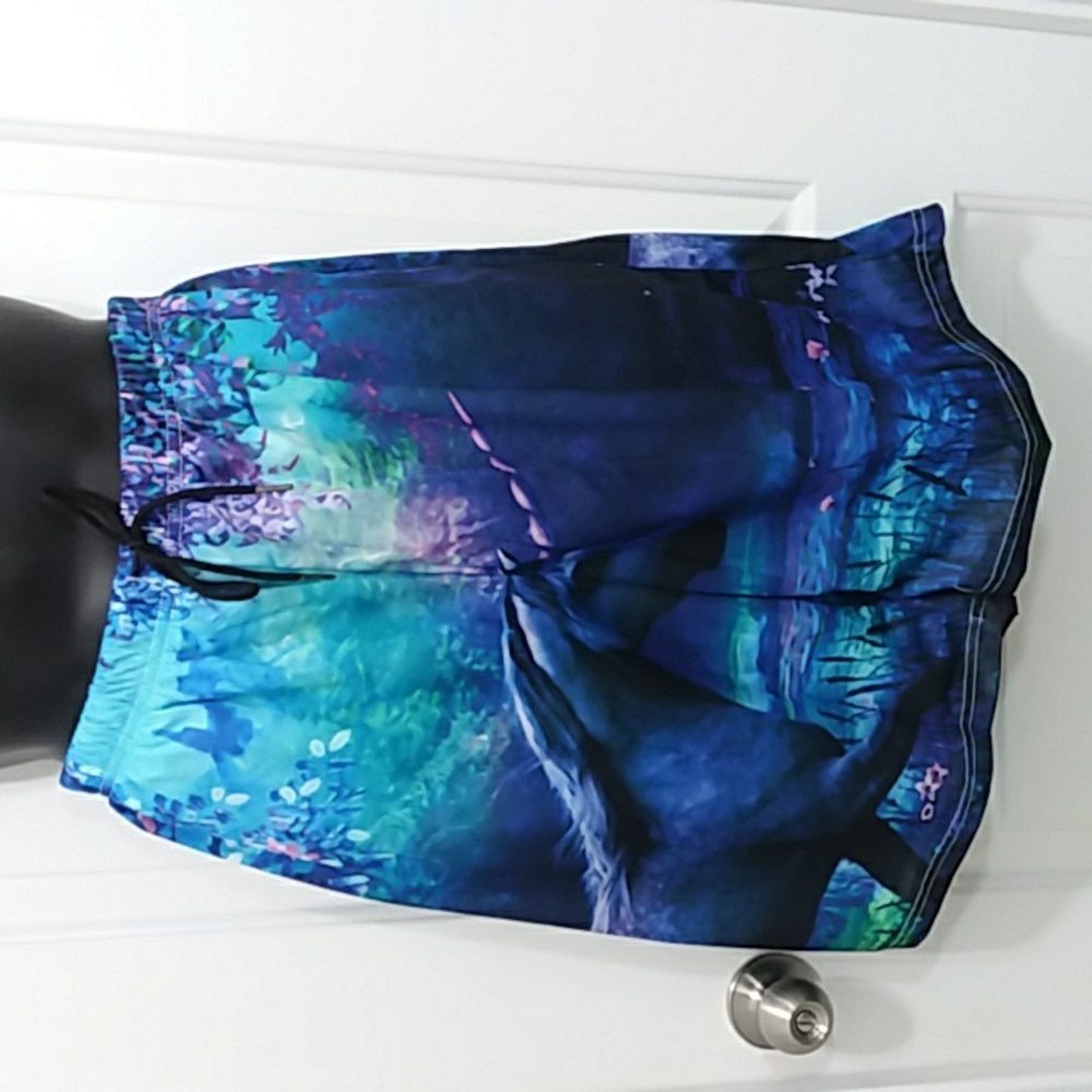 Mens Unicorn Print Swim Trunks. NEW